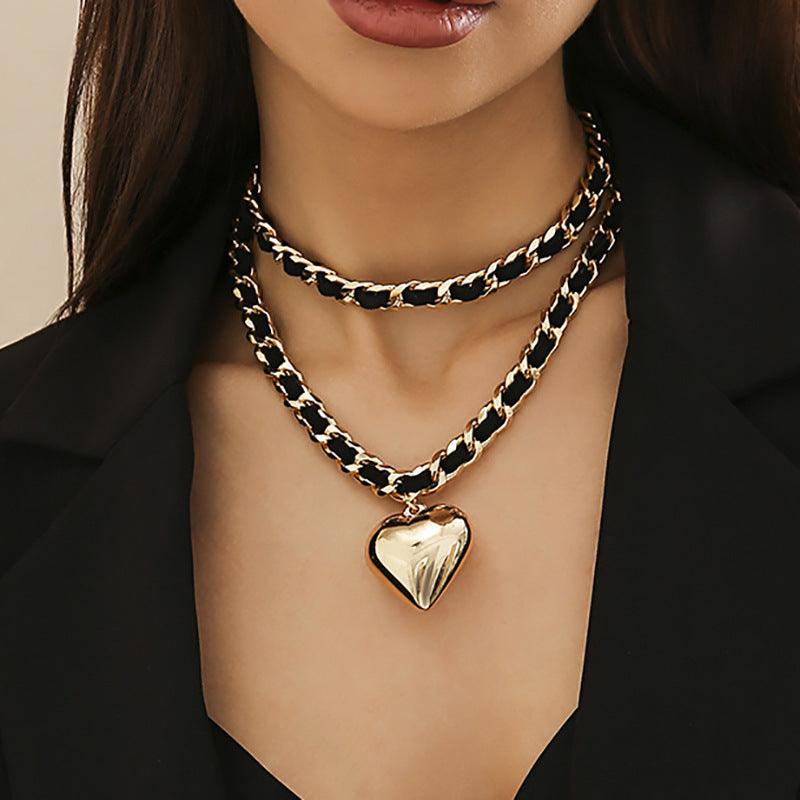 Big Love Double-layer Chains Design Necklace Women Street Punk Style Necklace Fashion Jewelry - TechTrendzNz