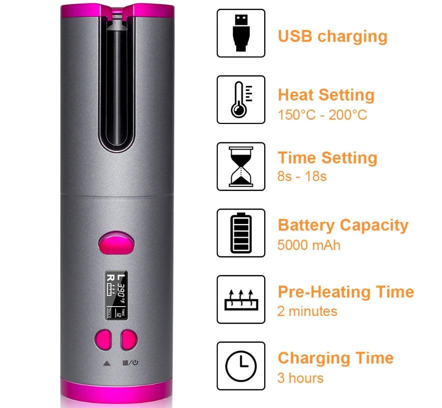 Curling Iron USB Wireless Multifunctional Charging Curler - TechTrendzNz