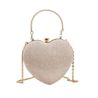 Evening Clutch Bag Women Shiny Handbag Heart Shape Metal Clutches Bag Fashion Chain Shoulder Crossbody Bag Luxury Lady Purse - TechTrendzNz