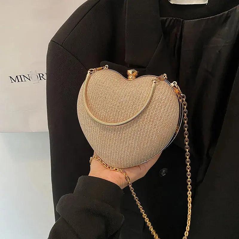 Evening Clutch Bag Women Shiny Handbag Heart Shape Metal Clutches Bag Fashion Chain Shoulder Crossbody Bag Luxury Lady Purse - TechTrendzNz