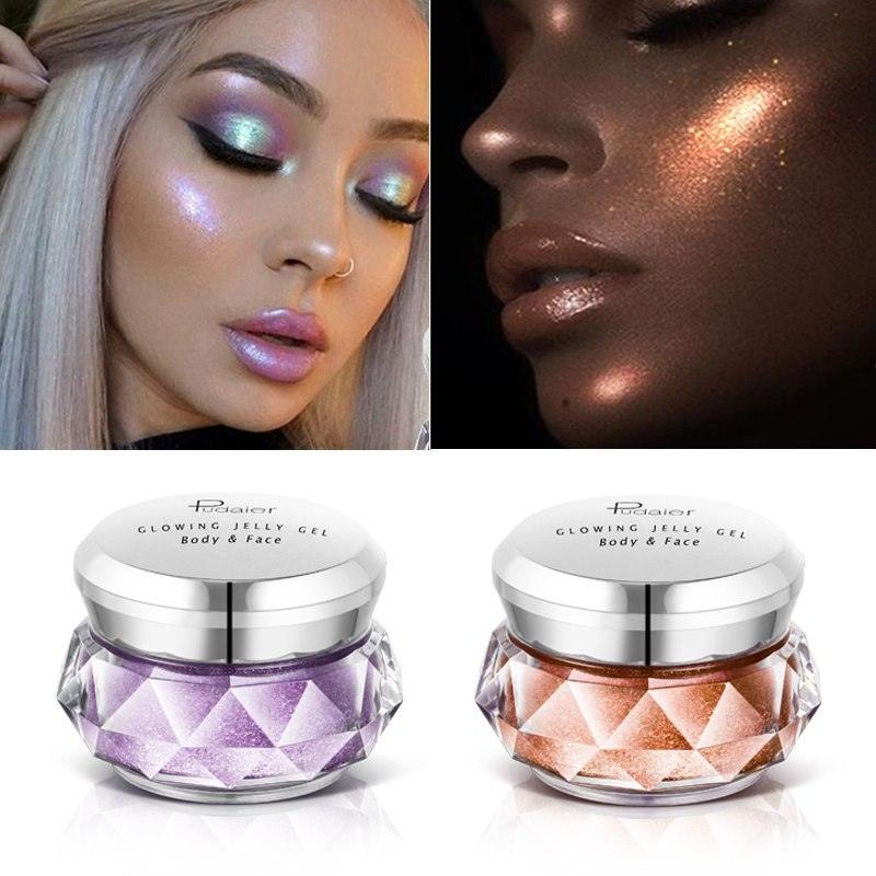 Face Highlighter Jelly Gel Mermaid Eyeshadow Glow Body Glitter Festival Makeup Iluminador Gold Liquid Highlighter Bronzer - TechTrendzNz