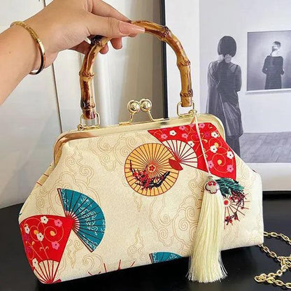 Fashion foreign printed fabric soft leather simple hand bill shoulder crossbody bag for women - TechTrendzNz