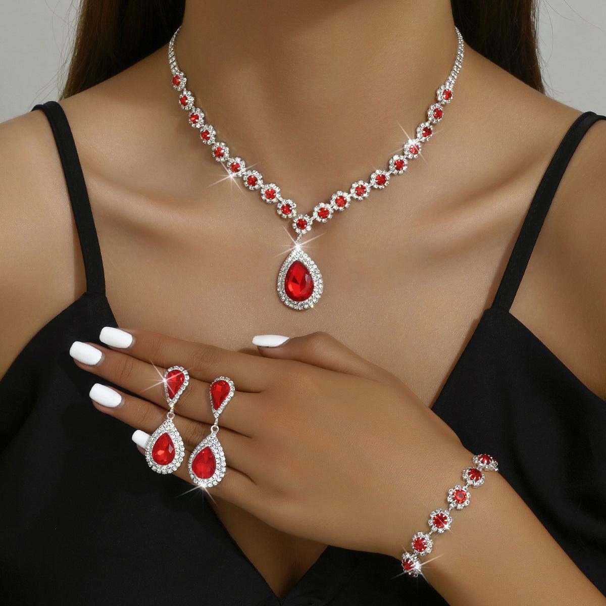 Fashion Jewelry Bridal Jewelry Suit Necklace Ear Stud Bracelet Three-piece Set - TechTrendzNz