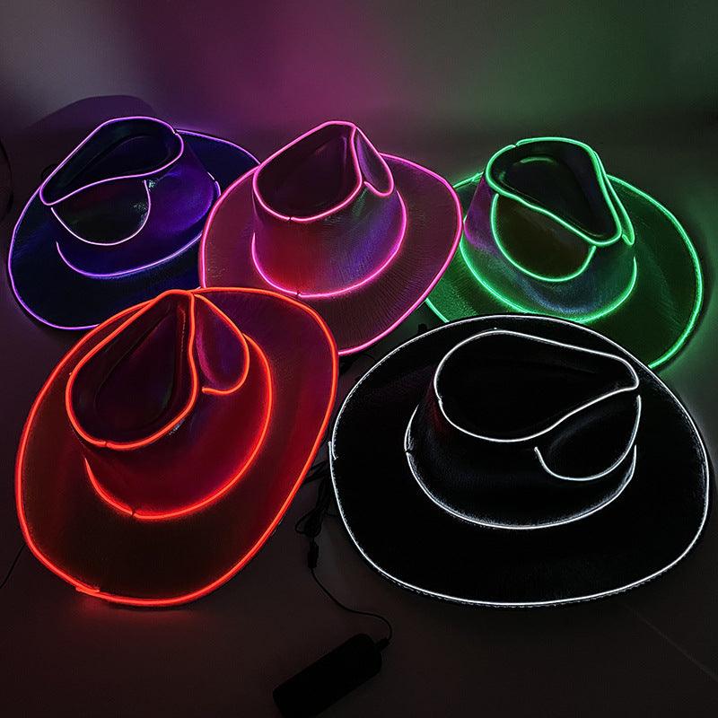 Halloween Pearl Hat Carnival Party LED Wireless Fluorescent Colorful Cowboy Glow Hat Laser Phantom Cowboy Hat - TechTrendzNz