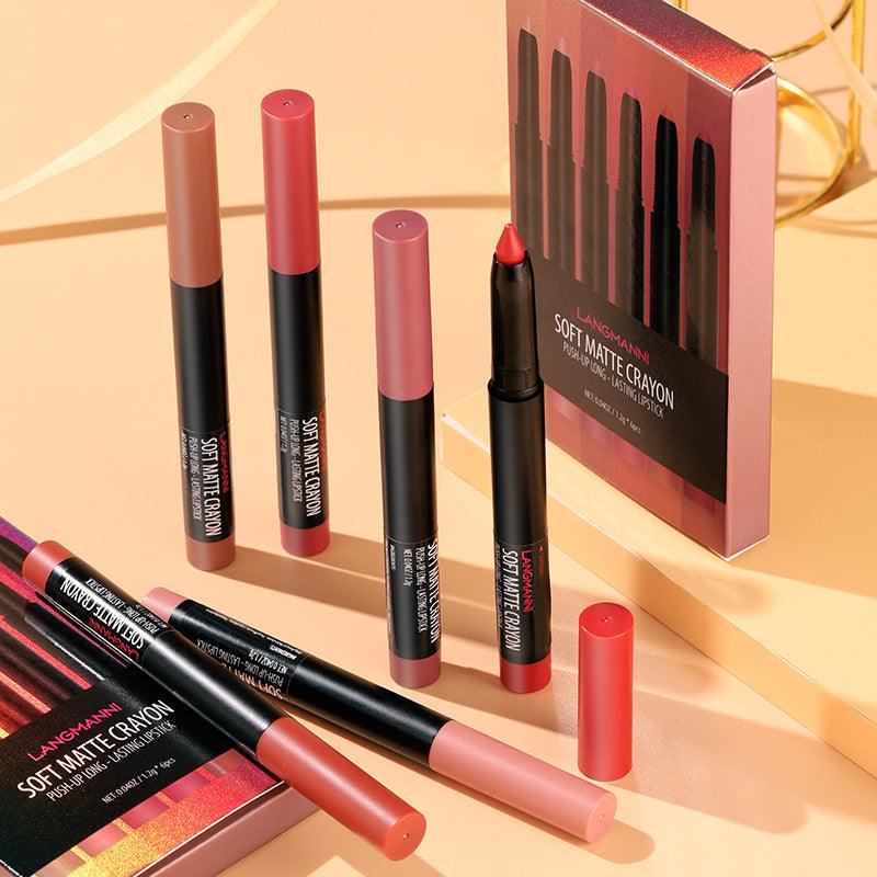 Langmanni Makeup Lipstick Set Of Six Matte Matte Lipsticks Lip Gloss Set - TechTrendzNz