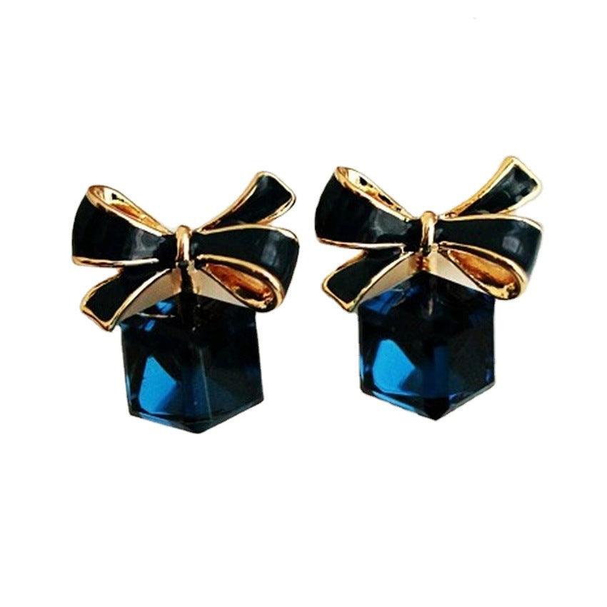 New Jewelry Fashion Gold Color Bowknot Cube Crystal Earring Square Bow Earrings For Women Pretty - TechTrendzNz