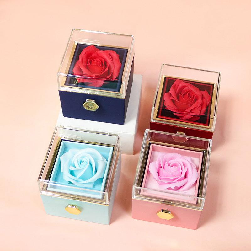 Rotating Soap Flower Rose Gift Box Creative Rotating Rose Jewelry Packaging Box Valentine's Day Gift For Women - TechTrendzNz