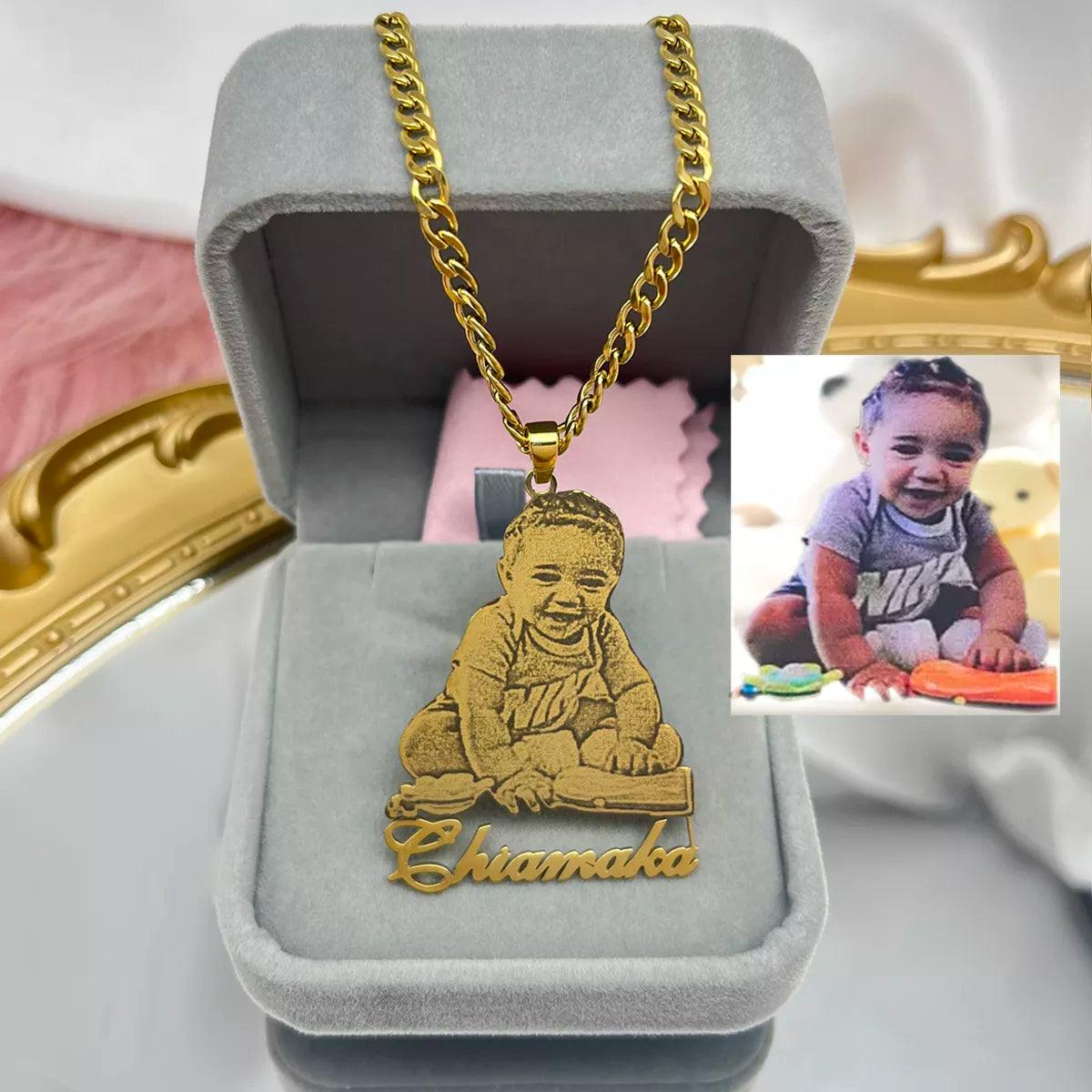 Stainless Steel Custom Photo Necklace Custom Picture Nameplate Pendant Necklace for Kids Custom Memory Jewelry for Family Gifts - TechTrendzNz