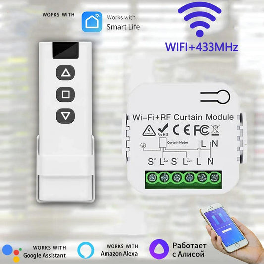 Tuya WiFi Smart Blind Curtain Switch RF433Mhz Home Smart Life APP Voice Control With Google Alexa For Electric Roller Shutter - TechTrendzNz