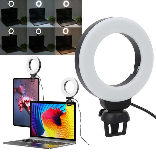 Video Conference 4 Inch Fill Light Computer Live Photography Light LED Selfie Light USB Powered Round Camera Lamp Dimmable LED Ring Light With Phone Holder - TechTrendzNz