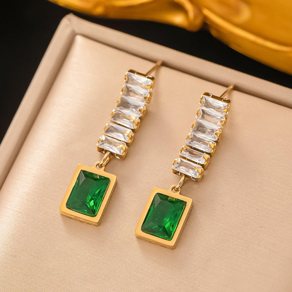 Vintage Green Natural Stone Pendant Hoop Earrings for Women Gold Color Stainless Steel Huggie Earrings Fashion Jewelry Wholesale - TechTrendzNz